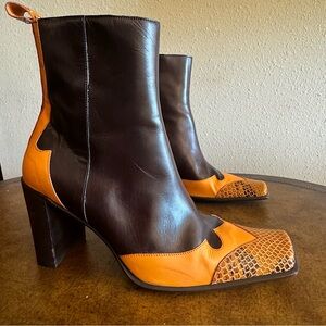 Vintage Italian Leather Boots – Genuine Leather with Snakeskin Accent Sz 38